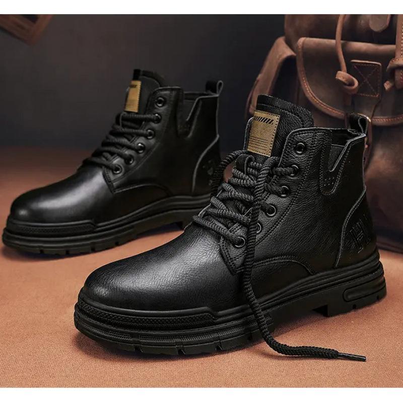 2026 new Martin boots men's winter velvet thermal leather shoes medium and high top short boots outdoor thick-soled tooling boots