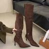 Fashion Temperament Tall Boots Autumn New Pointed Toe Suede Side Zipper Non-Slip Wear-Resistant Slim Follower Boots