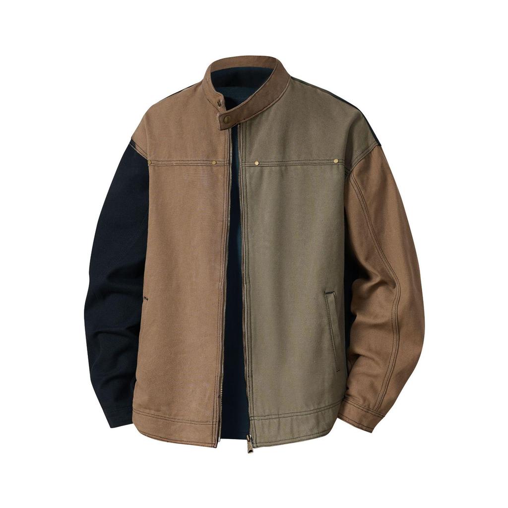 Мужская американская ретро куртка-бомбер пэчворк Harrington - Прочная, свободного кроя, Осень/Зима 2025, Трендовая рабочая одежда с цветовыми блоками