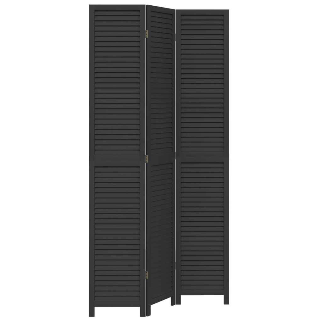3 Piece Black Solid Wood Folding Screen