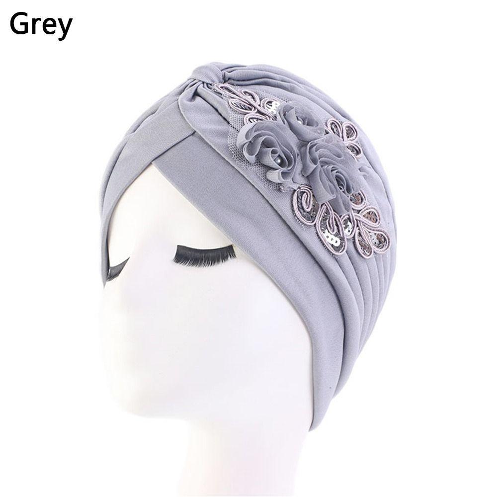 Sequin Flower Headwear Bandana Sleep Cap Muslim Turban Hat Indian Inner Hijabs Head Wrap