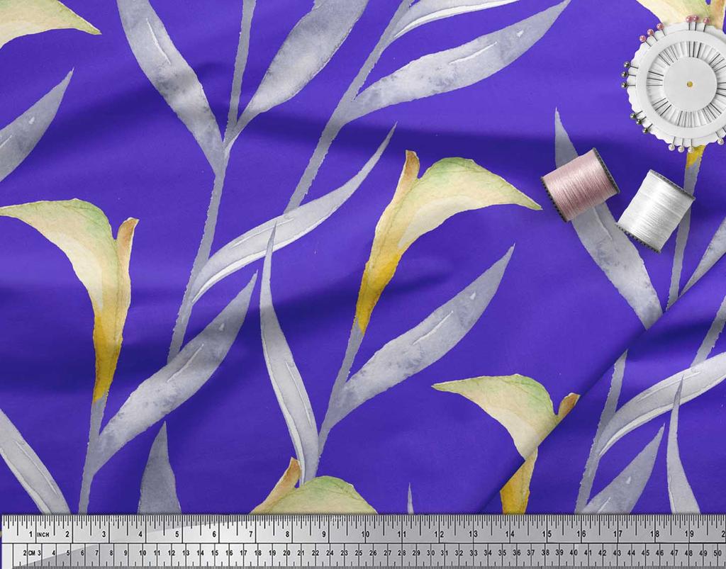 Soimoi Черный японский креп-сатин Ткань Листья Акварельный Принт Ткань на метр 42 дюйма