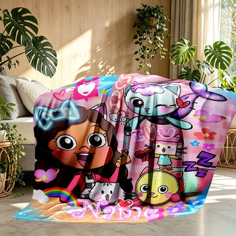 Custom Name Personalized Gabby's Dollhouse Print Blanket, Home Decor, Bedroom, Sofa, Camping, Couch, Gifts for Birthday Christmas