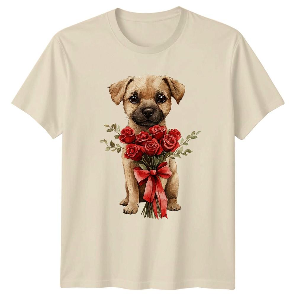 Puppy With Roses Flowers Unisexs TShirt Unisexs Tee Graphic Unisex Top