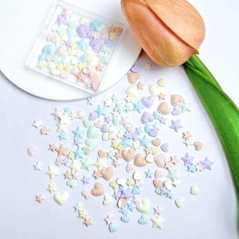 Plaid Resin Heart and Star Nail Art Decorations Flat Colorful Girl Nail Accessories DIY Accessories