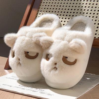 Модные зимние женские хлопковые тапочки, мультяшные, с собакой, для пары, нескользящие, теплые, для дома, плюшевые, пушистые, удобные, тапочки для пола