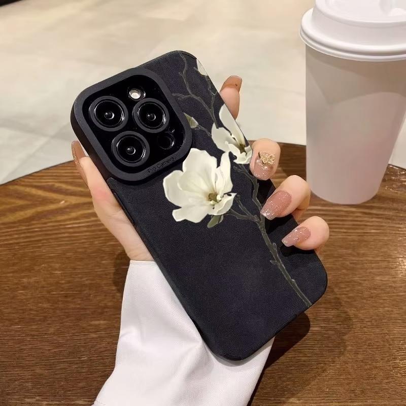 Элегантный Чехол для Телефона с Узором из Цветов Магнолии Для iPhone 17 16 15 14 13 12 11 Pro Max X XR XS 16E Plus Ударопрочный Чехол
