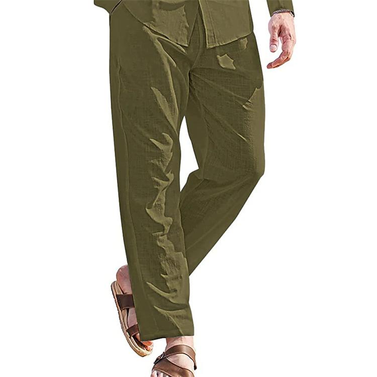 Men's Linen Trousers Drawstring Elastic Waist Solid Colour Comfortable Breathable Outdoor Daily Streetwear