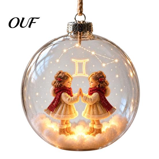 Украшения для вечеринки, Светящийся рождественский ornament со знаком зодиака, Светящийся шар-вывеска с теплым светодиодом, Подвеска на елку, 3D прозрачный акриловый кулон