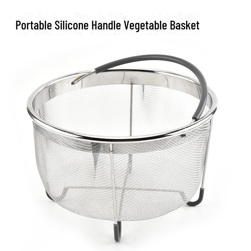 Портативная овощеварка из нержавеющей стали 304 с силиконовой ручкой - многофункциональная корзина для рисоварки