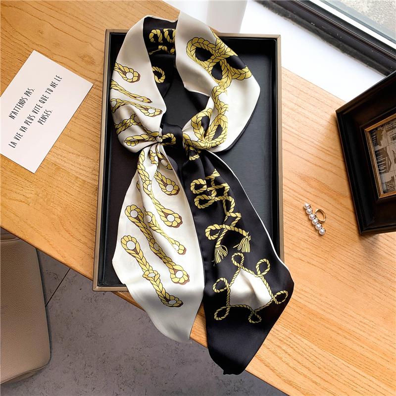 Luxury Long Silk Scarf Female Animal Horse Print Thin Narrow Scarf Bag Hair Band Ribbon Scarfs Women Neckerchief