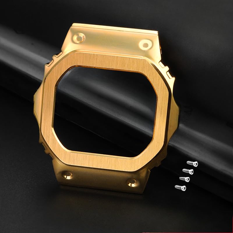 Modified Metal Stainless Steel Watch Strap for Small Square [syzynicy] G-SHOCK GM-5600 DW5600/5610 (Gold Bezel, DW5610)