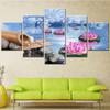 5 Panel Canvas Wall Art Pictures Lotus Stone Water Pink Flower Paintings for Interior Room Decoration Teenager Home Decor Poster