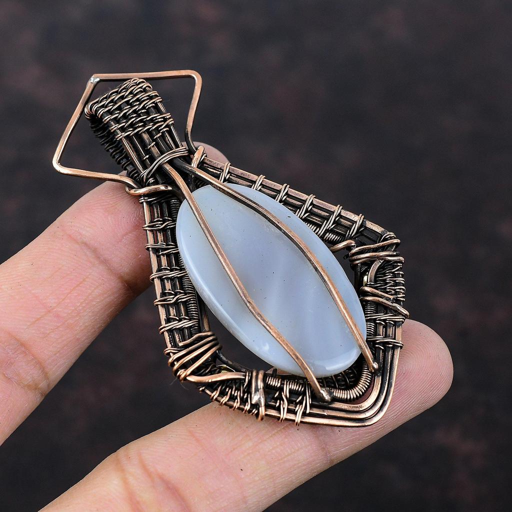 Агатовый кулон Кулон в медной проволоке Изящный кулон из драгоценных камней Ювелирные изделия ручной работы Дизайнерский кулон Медная проволока в обертке Ювелирные изделия Подарок для него