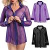 Sexy Womens Sheer Shirt Mesh Blend Lingerie Sleepwear Robe Nightwear Shirtdress