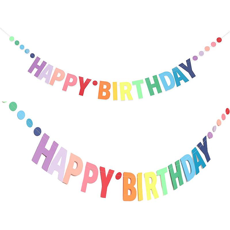 Радужный цвет С Днем Рождения Баннер Бумажная Гирлянда Детская вечеринка на первый день рождения Подвесной флаг Украшение Единорог Тематика Вечеринка Товары
