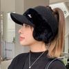 Warm Empty Top Hat Women's Autumn and Winter Ponytail Knitted Baseball Cap Thickened Outdoor Riding Cold Ear Protection Cap