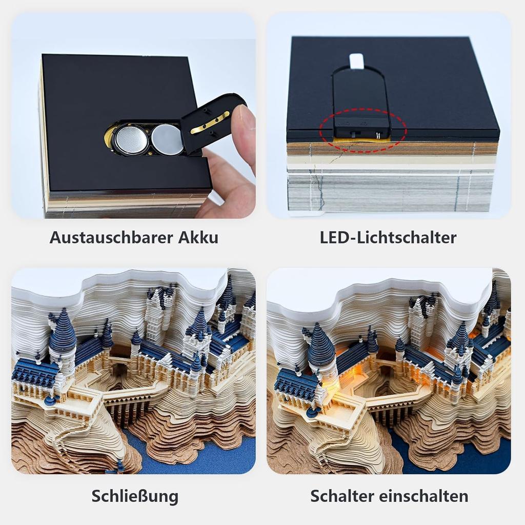 3D Memo Pads Calendar 2026,Magic Castle 3D DIY Art Memo Pad with Lights,Time Piece Calendar 2026 Tear Away Carving Sticky DIY Post Craft(Magic Castle)
