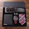 Men's Business Fashion Gift Set: Double Display Quartz Watch, Belt, Wallet, Cufflinks, and Tie.