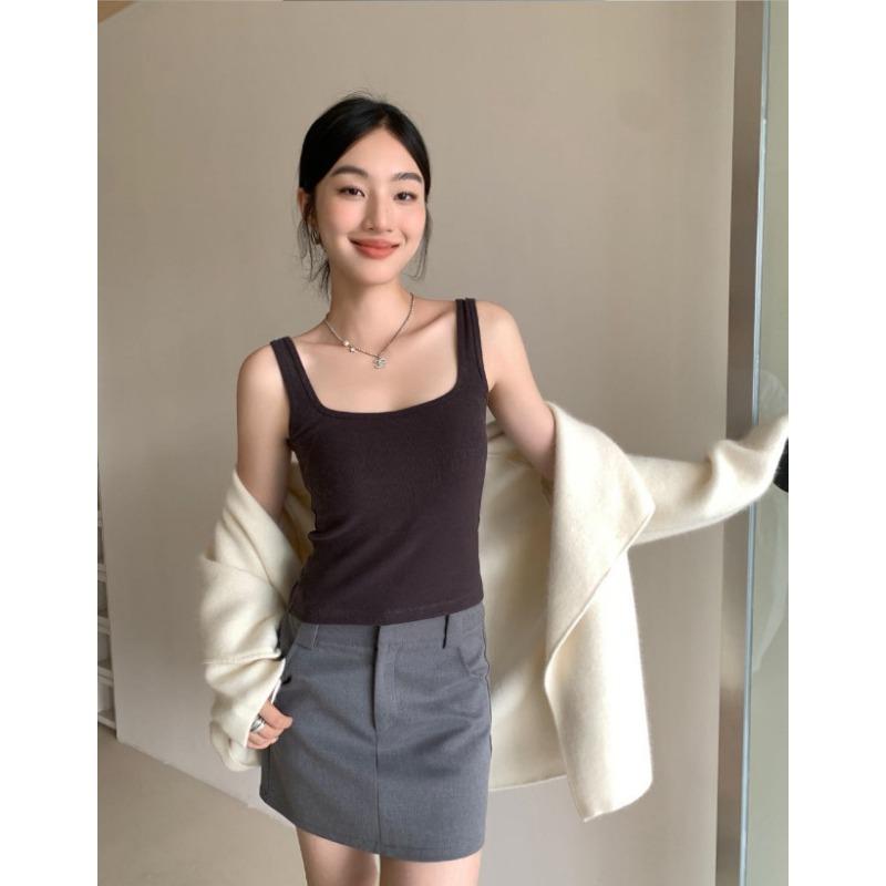 Basic One Cup Square Collar Autumn Winter Warm Small Vest Close To The Natural Inside with A Bottom Strap Underwear Woman