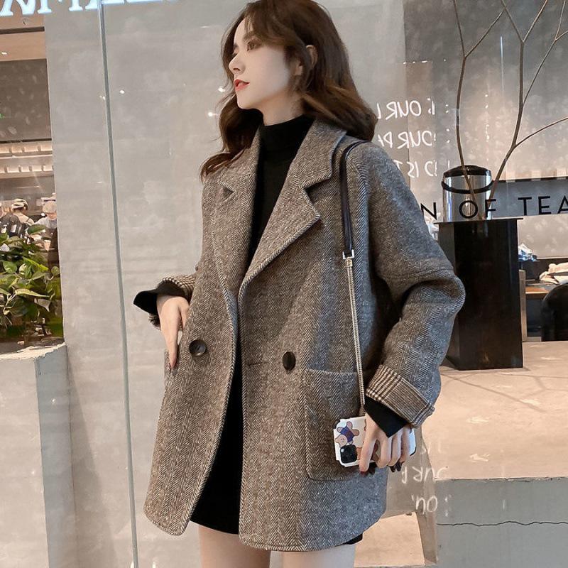 2024 Spring Women's Korean & British Style Woolen Slimming Casual Blazer