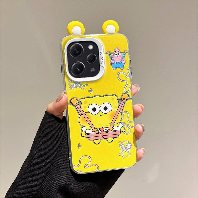 KEYSION Милый мультяшный чехол с ушками для Redmi 12 4G со шнурком Мягкий силикон+ПК Ударопрочная задняя крышка для телефона для Xiaomi Redmi 12 5G