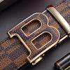 Men's Versatile Genuine Leather Belt with Automatic Plaid Buckle for Business and Casual Wear