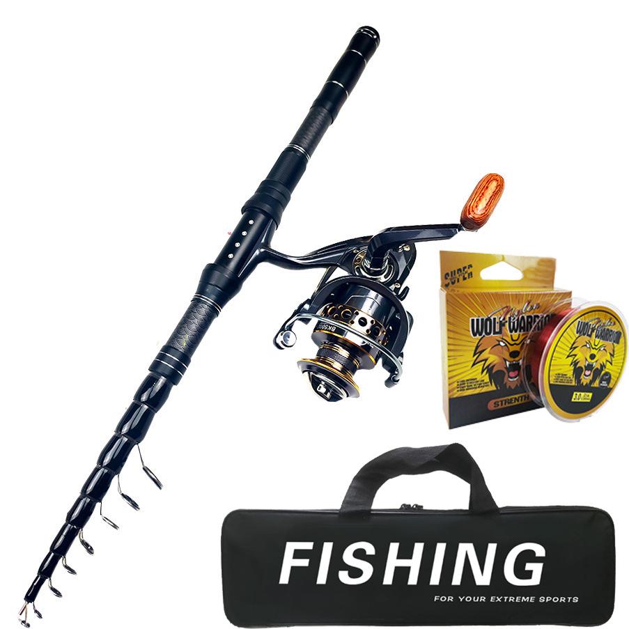 Телескопический спиннинговый набор из углеволокна для морской рыбалки с катушкой для дальнего заброса и сумкой
