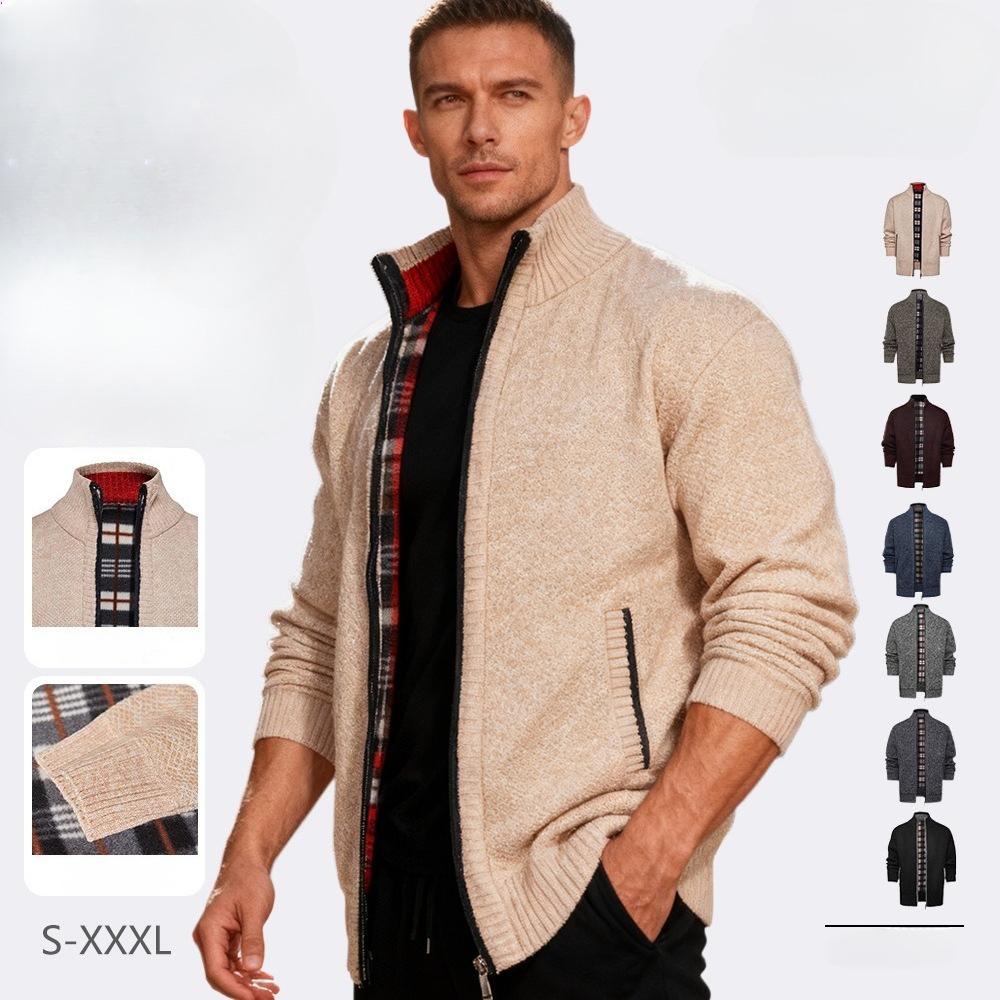 Осень-зима Теплый кардиган Мужские флисовые свитера Куртки на молнии Slim Fit Роскошный брендовый трикотажный свитер Пальто Американский Джерси