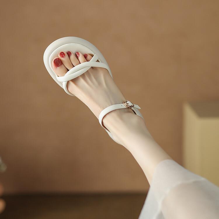 Минималистский стиль, толстая подошва, толстый каблук, летние пляжные сандалии, женские, новые, средний каблук, открытый носок, Luo