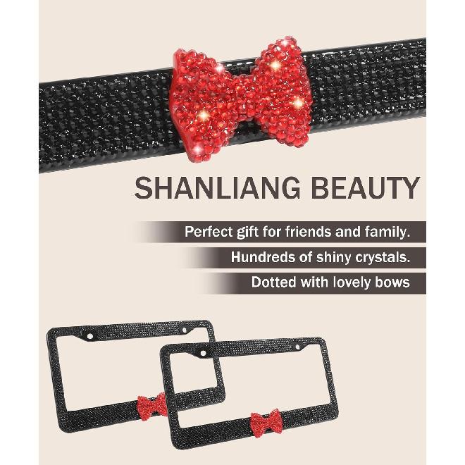 License Plate Frame,Cute Car Accessories Stainless Steel Crystal Car Plate Covers,Shiny Rhinestones Premium License Plate Holder With Mounting