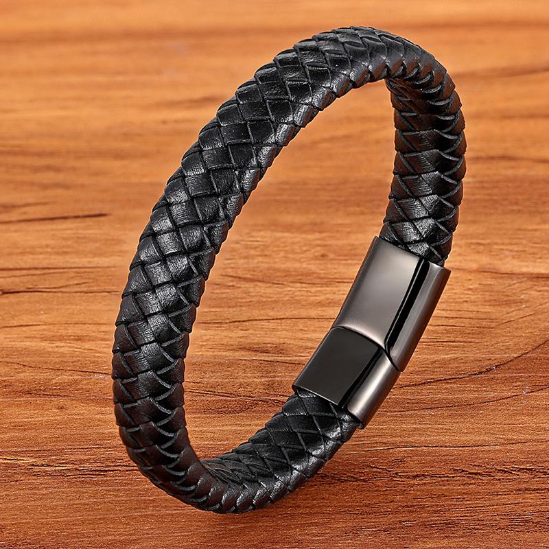 Retro Hip Hop Stainless Steel Leather Woven Bracelet Simple Black Brown Magnetic Buckle Couple Bracelet Men's Everyday Casual Wear Jewelry Accessories