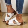 Cool Slippers Large Size Thick-soled Slippers Women's Round Head Breathable Belt Belt Buckle Sewing Line Wedge Slippers Women