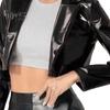 Glossy Faux Leather Women Cropped Coat Long Sleeve Solid Color Lapel Jacket Ladies Clubwear Cosplay Party Performance Festival Costume