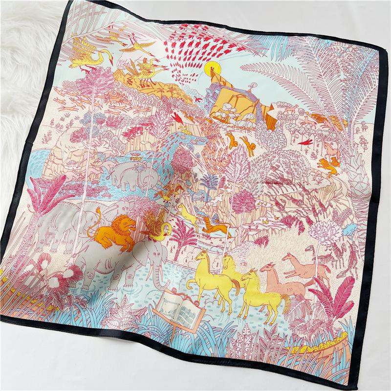 53*53cm Square Silk Scarf Women's Fashion Printed Small Neck Scarf Office Women's Hair Belt Folar Handkerchief Women's Handkerchief Scarf