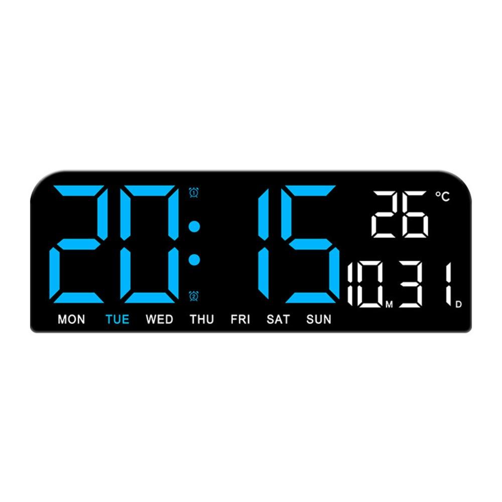 Brightness Adjustment LED Digital Wall Clock 12/24H Format Date Week Large Digital Clock Auto-Dimmer Temperature Display