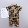 Baby Pajamas Nightwear Girls Boys Summer Leopard Print Printing Short Sleeve Pajamas Tops Sleep Pants Nightclothes Kid Nightgown