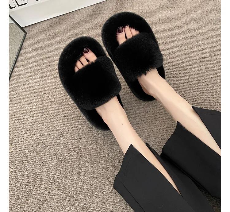 Женские пушистые тапочки, модные осенне-зимние пушистые тапочки, женские домашние мягкие, толстые, однотонные, удобные, хлопковые тапочки