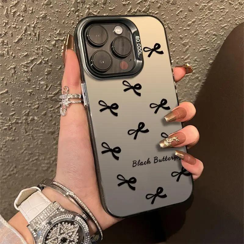 Милый Стильный Розово-Черный Бантик Матовый Чехол для iPhone 17 Air 16 E 15 14 Plus 13 12 Mini 11 Pro Max Акриловая Жесткая Силиконовая Крышка