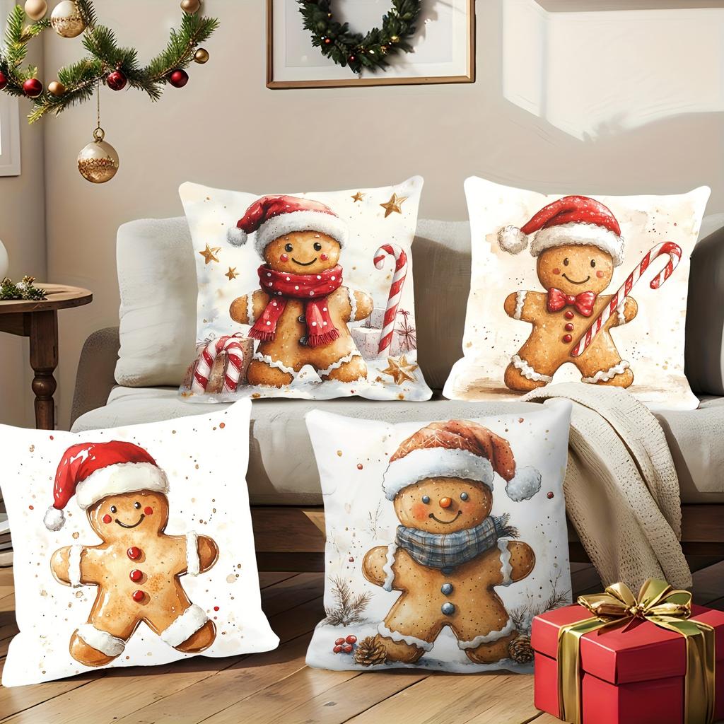 Набор мультяшных подушек в виде рождественского пряничного человечка - Декор для офиса, крыльца, двора, дивана, гостиной, улицы (Без наполнителя)