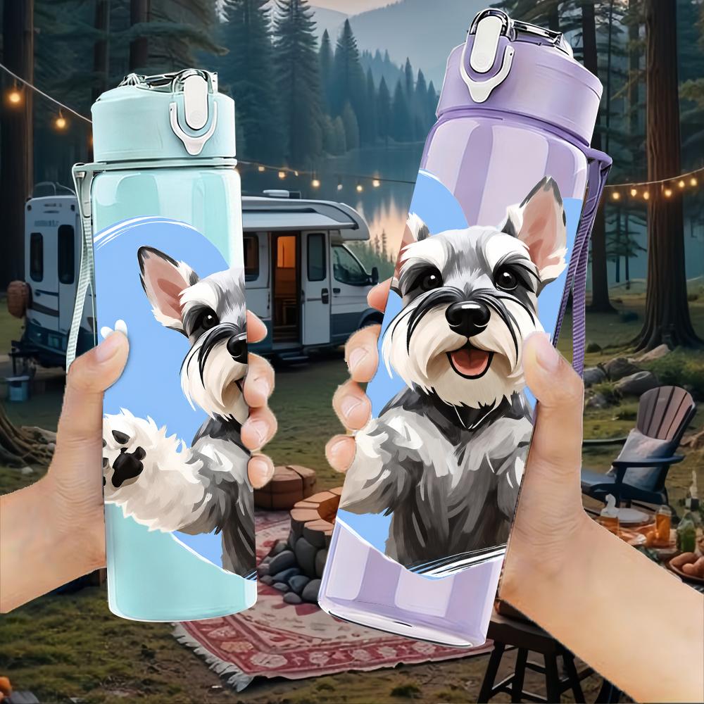 1PC Schnauzer Dog Blue Heart 750ml Color Plastic Sports Water Bottle Leakproof Flip Straw Lid Suitable for Sports Office Home Use
