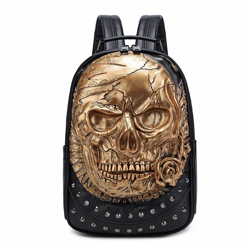 Rivet 3D Skull Skeleton Embossed Shoulder Bag Travel Backpack Restore Halloween Cool Dark Gothic Carving Backpack