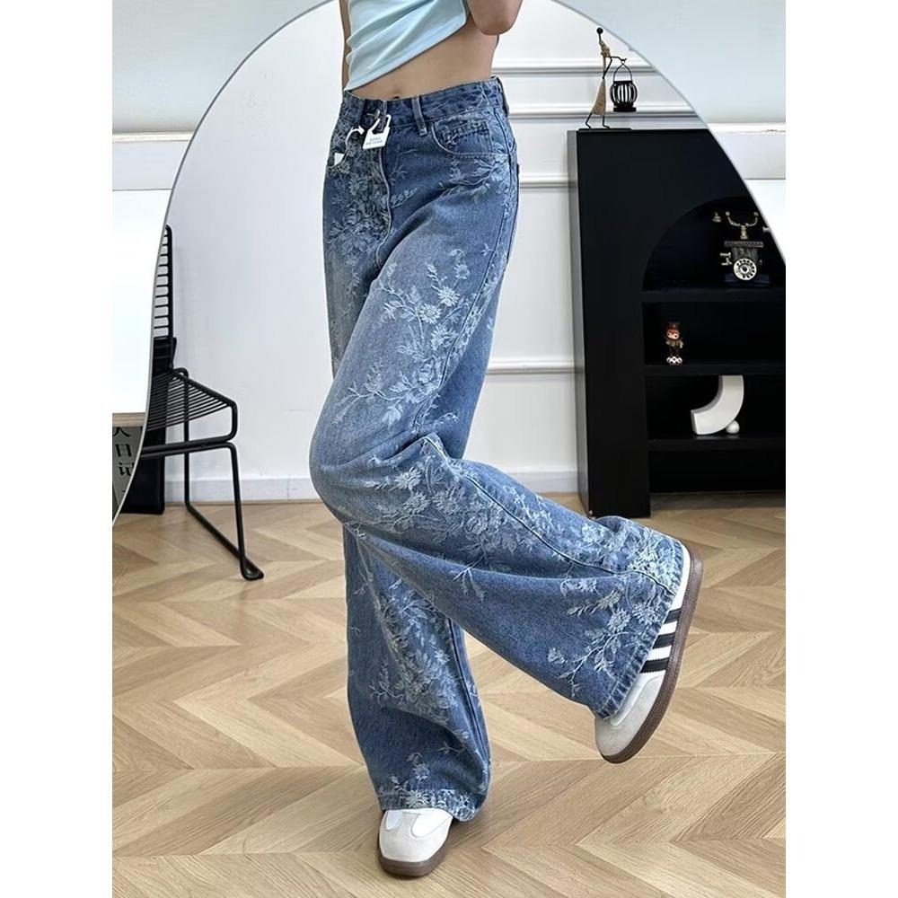 Женские осенние джинсы-кюлоты с жаккардовой вышивкой - Свободного кроя, Длина в пол для фигуры типа "груша"