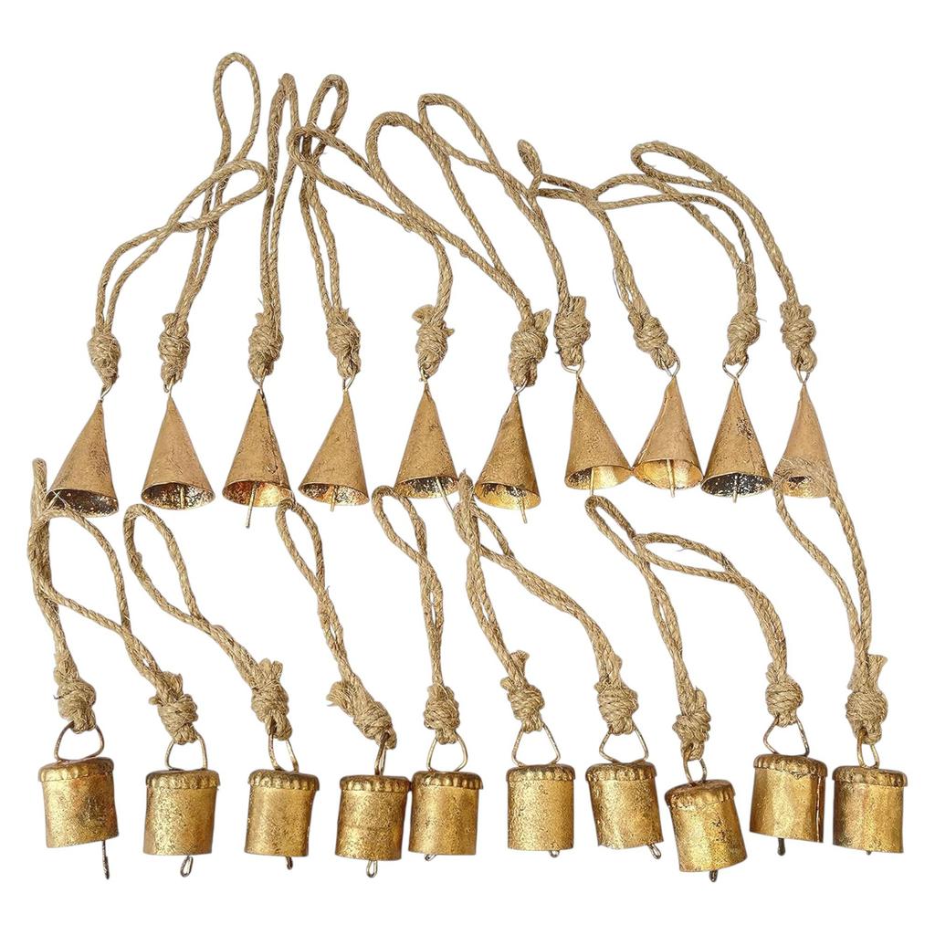 Vintage Farmhouse Hanging Bells Set of 20, Antique Iron Jingle Bells for Christmas Ornaments and Rustic Boho DIY Home Wall Décor Crafts