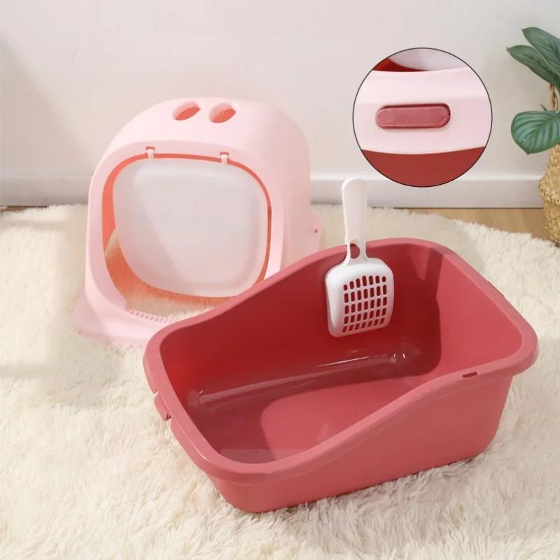 Большой туалет для кошек, кошачий туалет, полностью закрытый съемный лоток, туалет для собак, лоток для домашних животных с совком для мусора