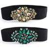 Rhinestone Inlaid Elastic Belt Women'S Dress Decorative Waist Elastic Waist Seal Snap Button Skirt Two Colors Available