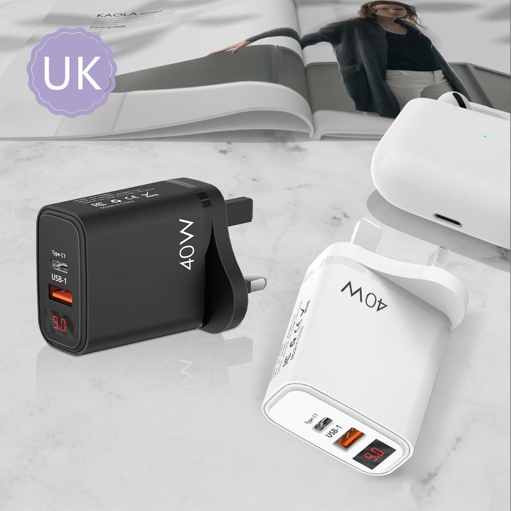 Зарядное устройство 20 Вт с цифровым дисплеем PD+USB | Быстрая зарядка QC 3.0 | Штекер EU/US/UK