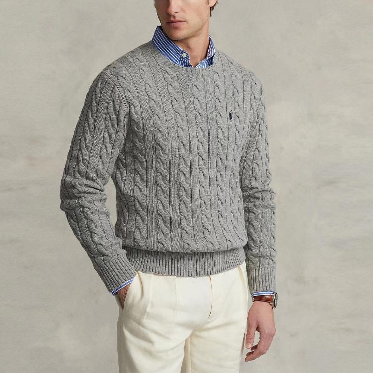 Polo Ralph Lauren Solid Comfortable Cable Knit Sweater Мужской свитер Серый 710775885-013