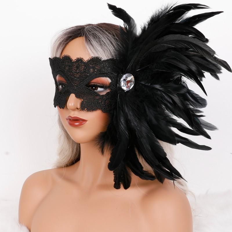 Gothic Feather Half Face Mask Sequined Sexy Masquerade Halloween Party