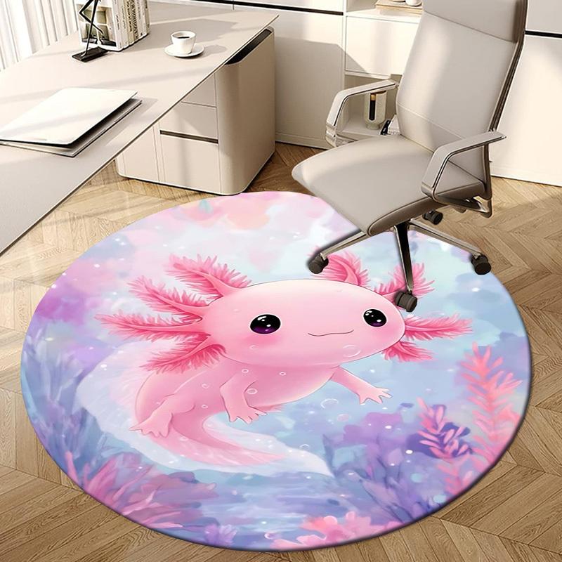 1PC Axolotl Ocean Non-Slip Floor Round carpet, Office, family, bedroom, Large Area Rug Indoor Rugs,  Durable Polyester-Z0413